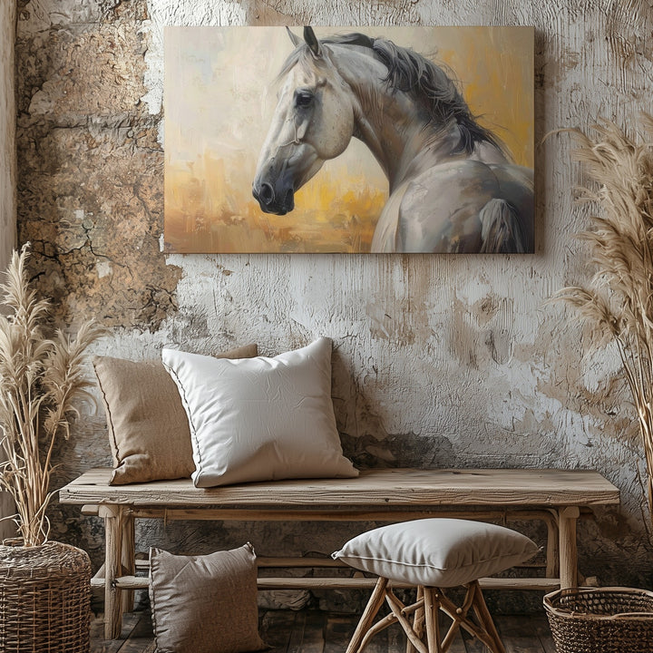 Whispering Grace Canvas – Soft Pastel Horse in Thoughtful Pose - Gifitto