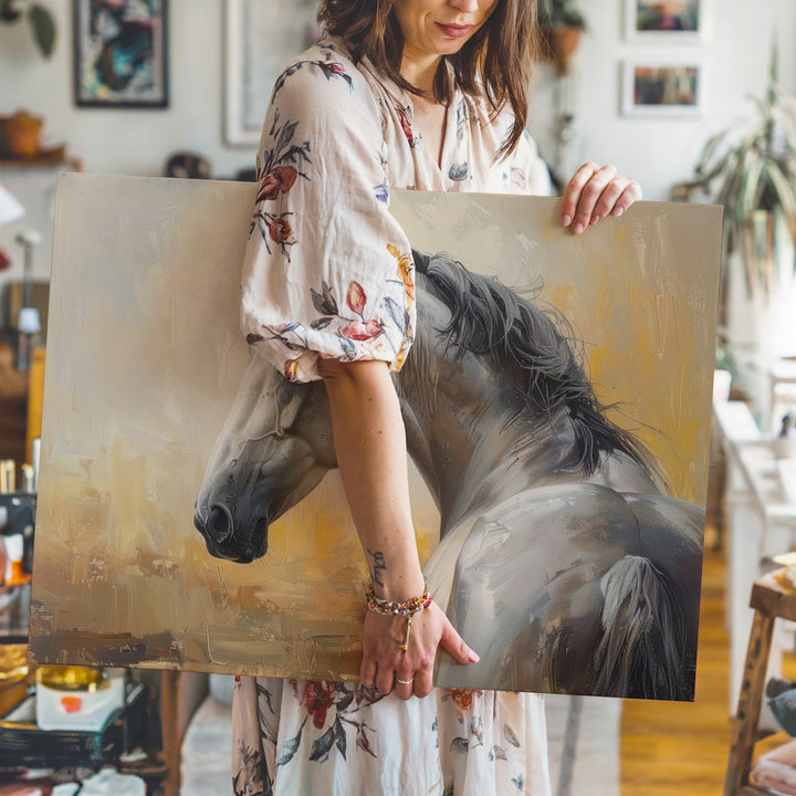 Whispering Grace Canvas – Soft Pastel Horse in Thoughtful Pose - Gifitto