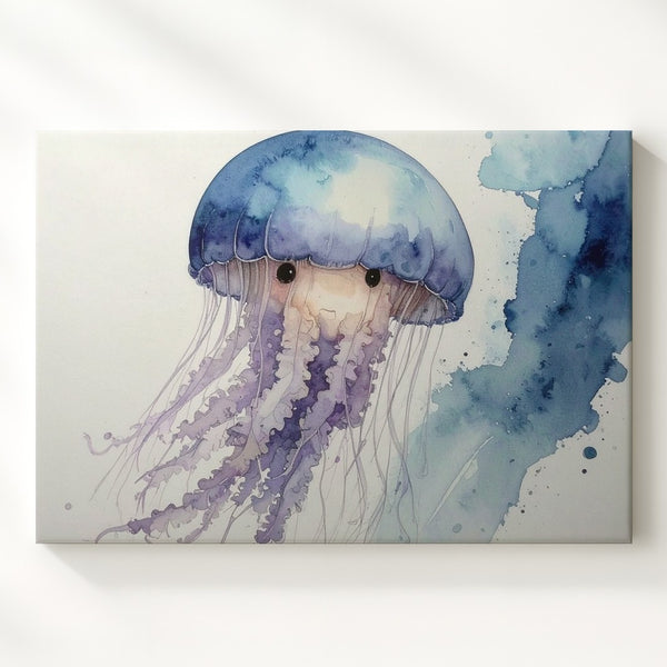 Baby Jellyfish Watercolor Canvas – Soft Ocean Nursery Wall Art