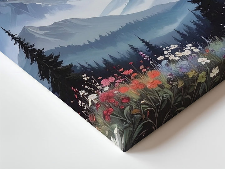 Moonlit Alpine Night Canvas – Ethereal Mountain Landscape with Wildflowers & Forest Glow - Gifitto