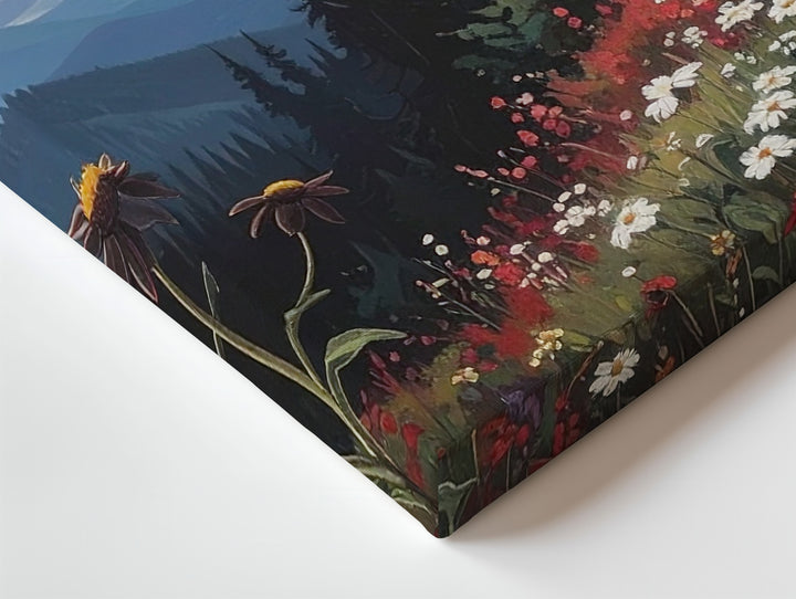 Wildflower Forest Edge Canvas – Painterly Dusk Landscape with Silhouetted Pines - Gifitto