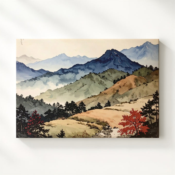 Layered Watercolor Mountain Canvas – Minimalist Landscape with Aged Paper Texture - Gifitto