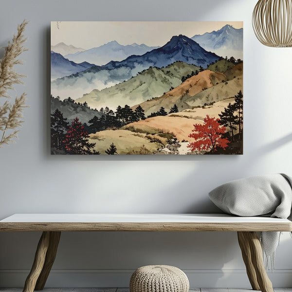 Layered Watercolor Mountain Canvas – Minimalist Landscape with Aged Paper Texture - Gifitto