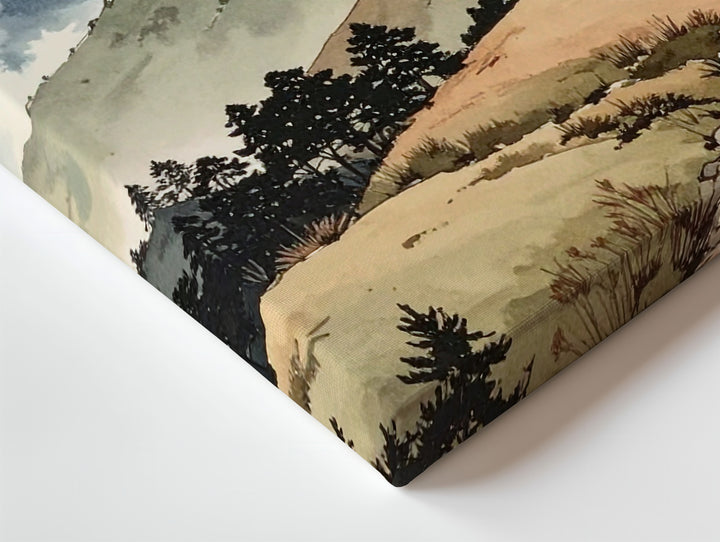 Layered Watercolor Mountain Canvas – Minimalist Landscape with Aged Paper Texture - Gifitto