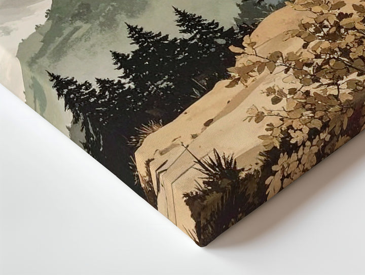 Minimalist Burnt Sun Landscape Canvas – Retro-Inspired Nature Art with Trees & Mountains - Gifitto