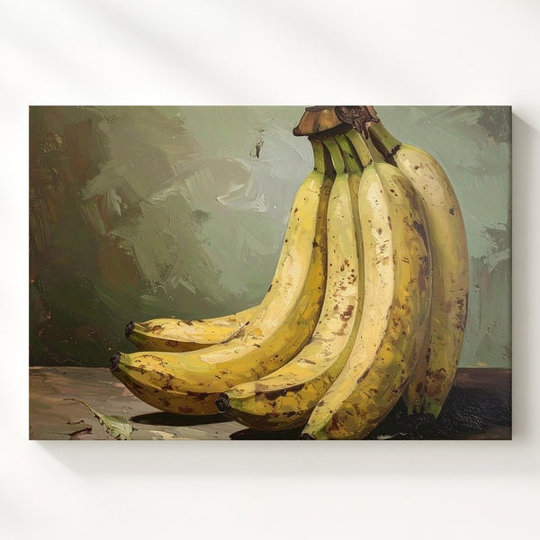 Classical Banana Still Life Canvas – Oil Painting with Moody Green Backdrop - Gifitto
