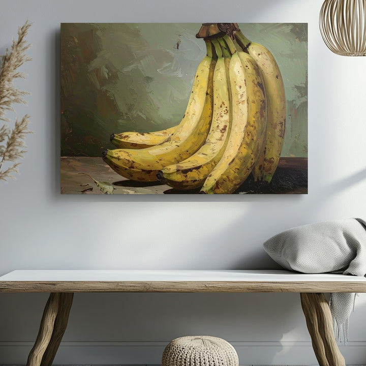 Classical Banana Still Life Canvas – Oil Painting with Moody Green Backdrop - Gifitto