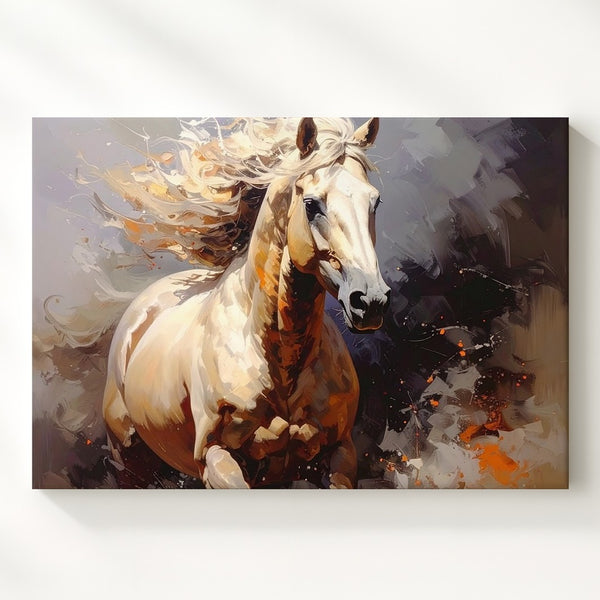 Emberlight Stallion Canvas – Cream Horse in Smoky Cinematic Motion - Gifitto