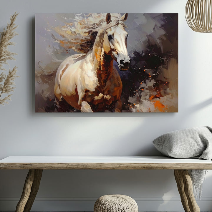 Emberlight Stallion Canvas – Cream Horse in Smoky Cinematic Motion - Gifitto