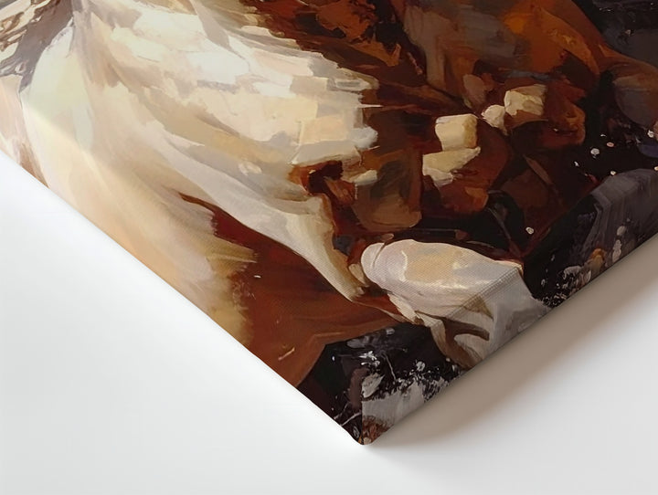 Emberlight Stallion Canvas – Cream Horse in Smoky Cinematic Motion - Gifitto