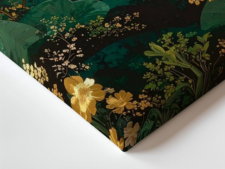 Emerald Garden Tapestry Canvas – Ornamental Botanical Wall Art with Gold Accents - Gifitto