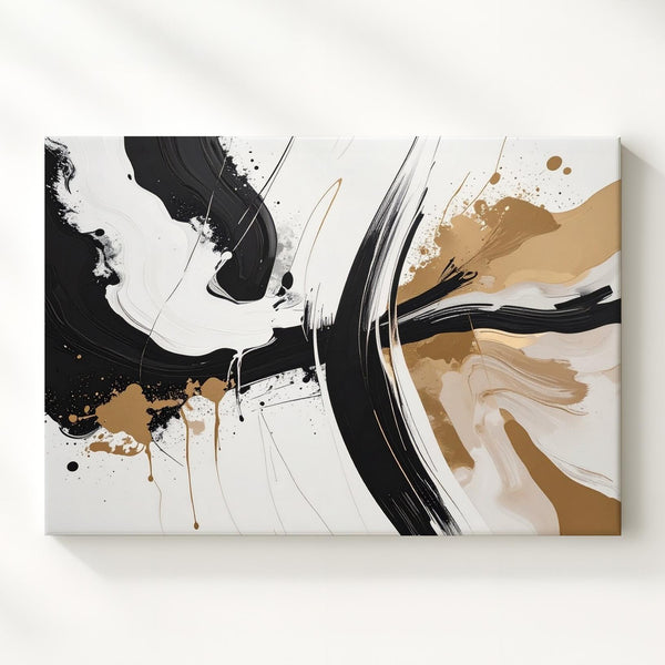 Dynamic Sweep Abstract Canvas – Bold Black & Tan Brushstroke Art - Gifitto