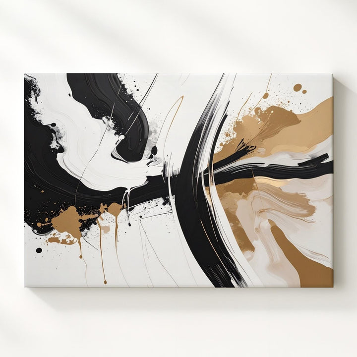 Dynamic Sweep Abstract Canvas – Bold Black & Tan Brushstroke Art - Gifitto