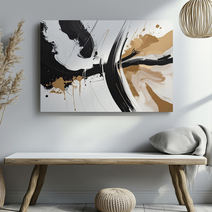 Dynamic Sweep Abstract Canvas – Bold Black & Tan Brushstroke Art - Gifitto