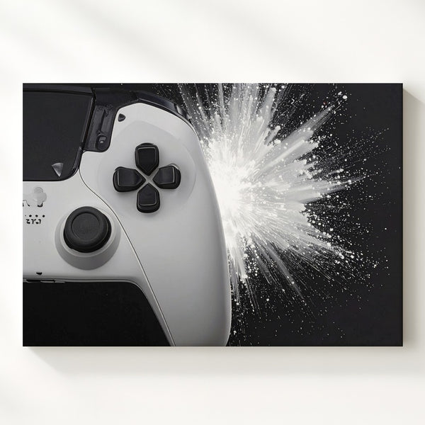 White Controller Energy Burst Canvas – Futuristic Gamer Wall Art - Gifitto
