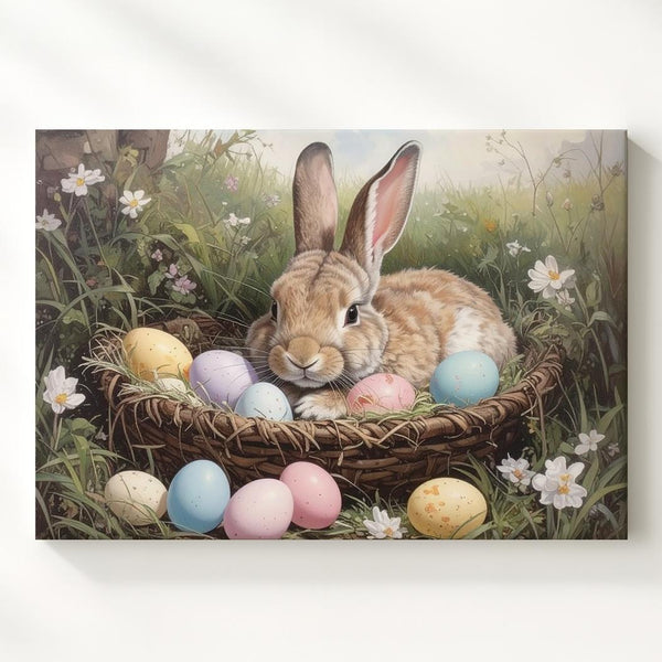 Easter Rabbit in Basket Canvas – Serene Spring Wall Art - Gifitto