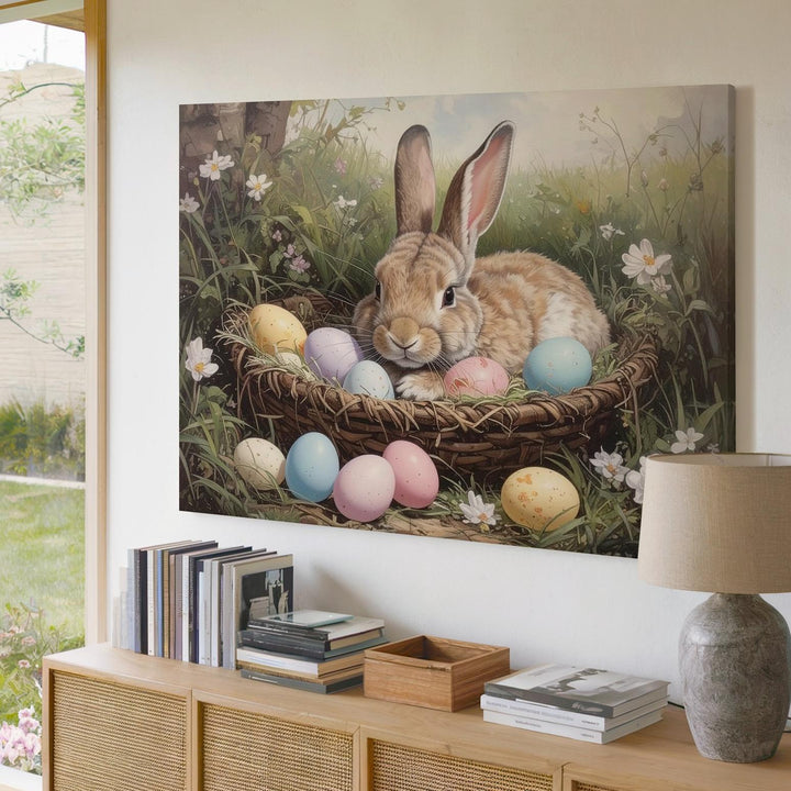 Easter Rabbit in Basket Canvas – Serene Spring Wall Art - Gifitto