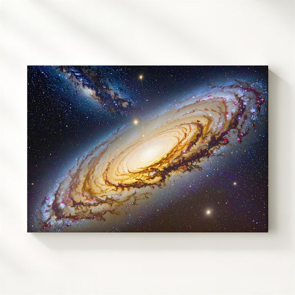 Edge-On Spiral Galaxy Canvas – Golden Disk & Stellar Stream in Deep Space - Gifitto