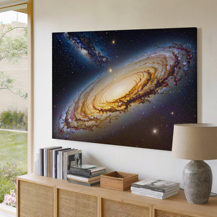 Edge-On Spiral Galaxy Canvas – Golden Disk & Stellar Stream in Deep Space - Gifitto