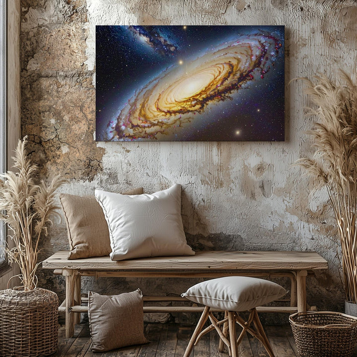 Edge-On Spiral Galaxy Canvas – Golden Disk & Stellar Stream in Deep Space - Gifitto