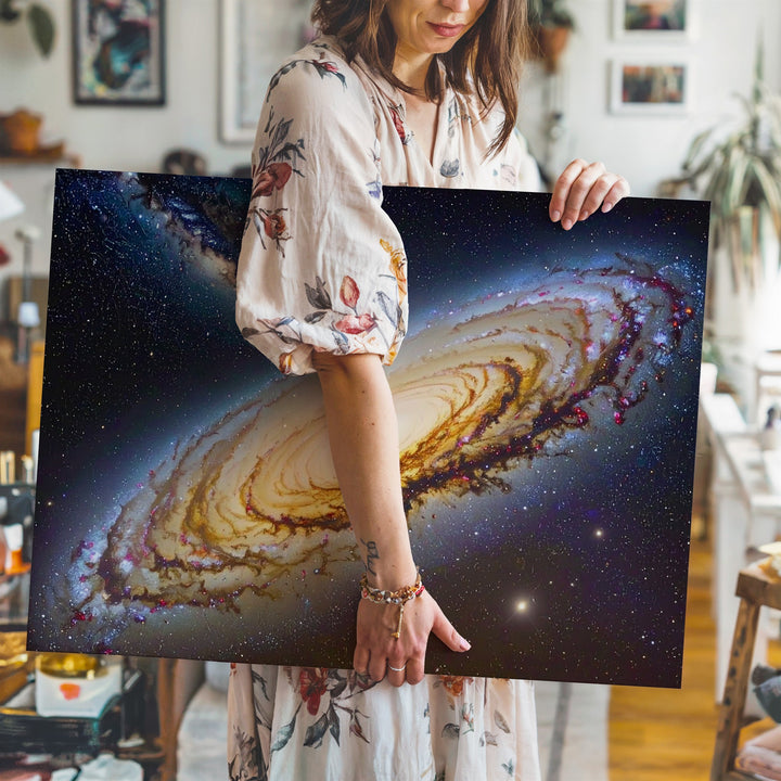 Edge-On Spiral Galaxy Canvas – Golden Disk & Stellar Stream in Deep Space - Gifitto