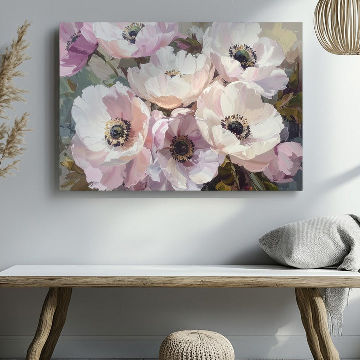 Delicate Anemone Floral Canvas – Soft, Romantic Nursery Wall Art - Gifitto