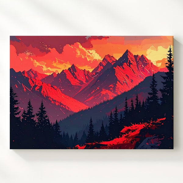 Crimson Dream Mountains Canvas – Surreal Sunset Fantasy Landscape Art - Gifitto