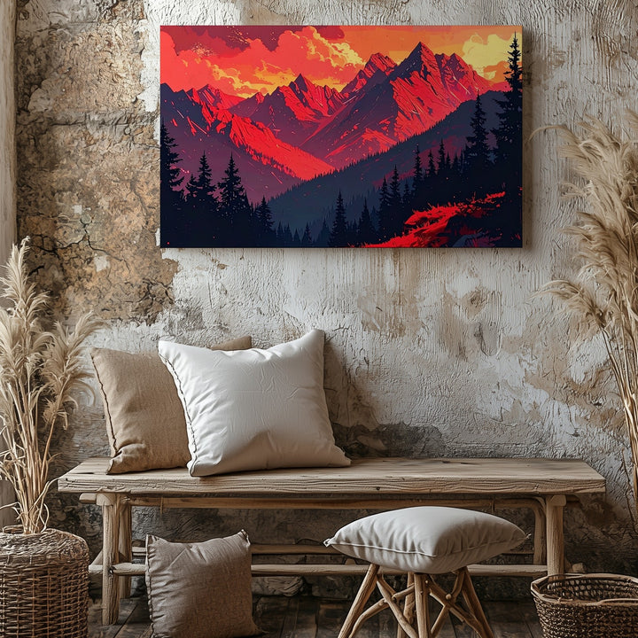 Crimson Dream Mountains Canvas – Surreal Sunset Fantasy Landscape Art - Gifitto