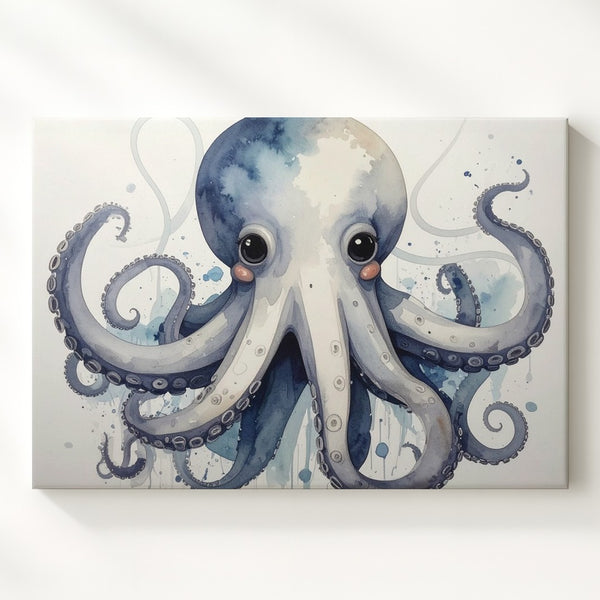 Gentle Octopus Watercolor Canvas – Whimsical Marine Nursery Art
