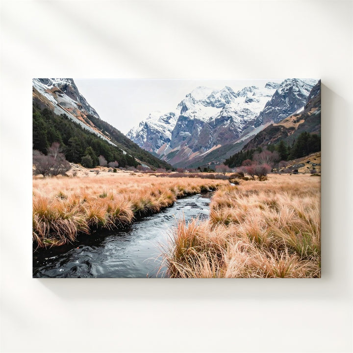 Creek Through Autumn Field Canvas – Tranquil Mountain Landscape of Seasonal Transition - Gifitto