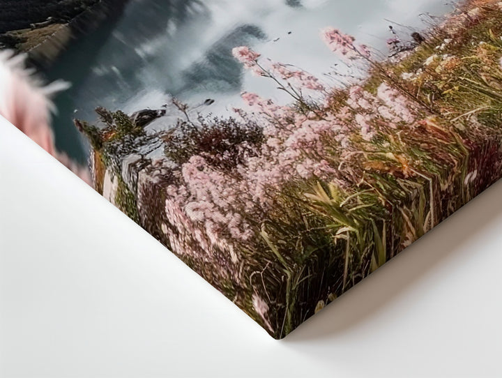 Alpine Lake & Wildflower Canvas – Moody Mountain Reflection with Soft Foreground Bloom - Gifitto
