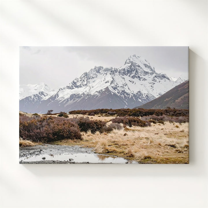 Late Winter Mountain Meadow Canvas – Pristine Alpine Landscape with Snow & Reflection - Gifitto