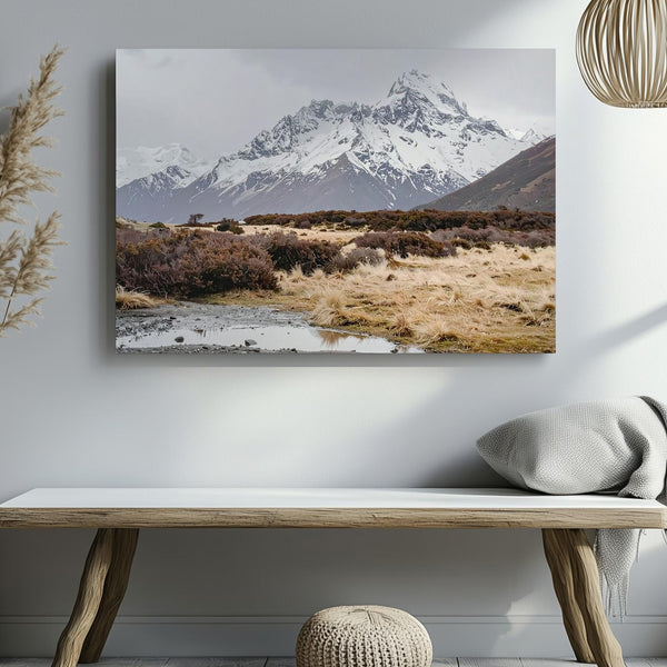 Late Winter Mountain Meadow Canvas – Pristine Alpine Landscape with Snow & Reflection - Gifitto