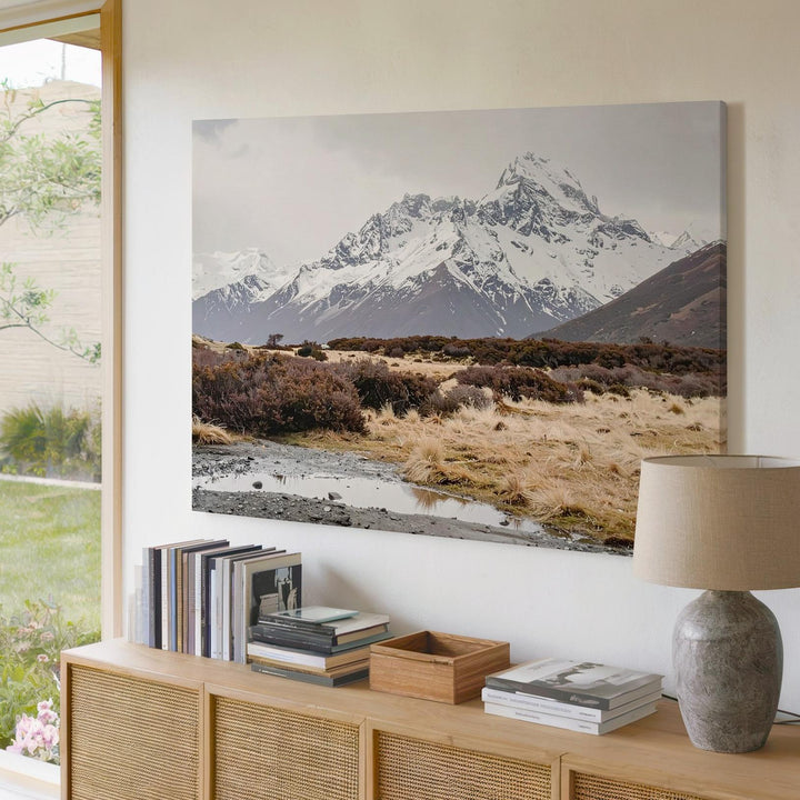 Late Winter Mountain Meadow Canvas – Pristine Alpine Landscape with Snow & Reflection - Gifitto