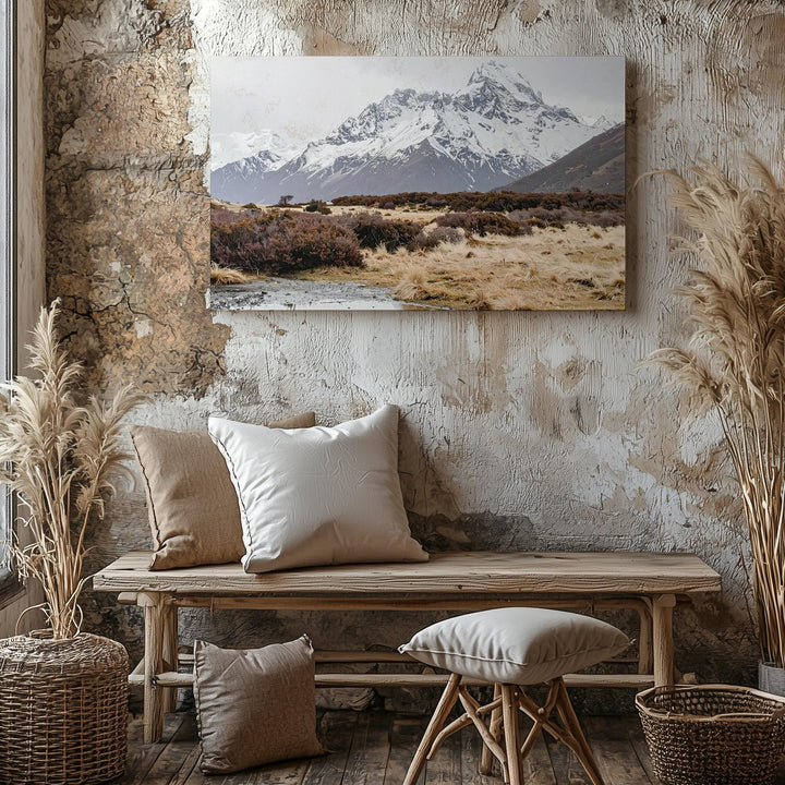 Late Winter Mountain Meadow Canvas – Pristine Alpine Landscape with Snow & Reflection - Gifitto