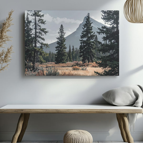 Woodland Clearing & Mountain Peak Canvas – Serene Forest Landscape of Solitude & Strength - Gifitto