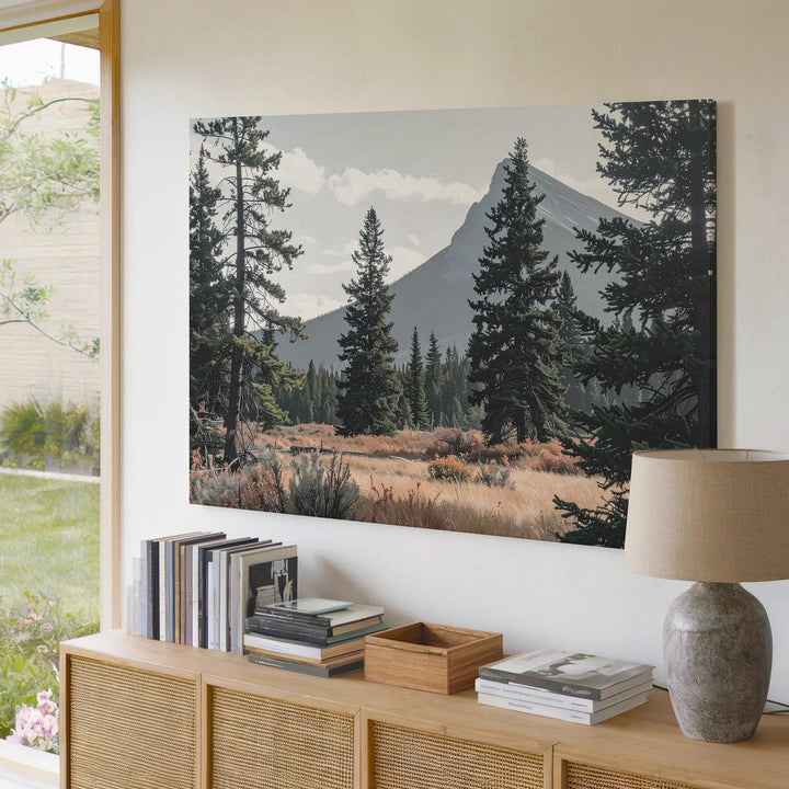 Woodland Clearing & Mountain Peak Canvas – Serene Forest Landscape of Solitude & Strength - Gifitto