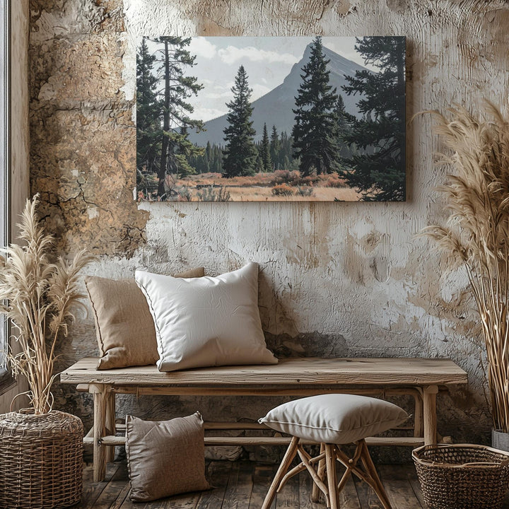 Woodland Clearing & Mountain Peak Canvas – Serene Forest Landscape of Solitude & Strength - Gifitto