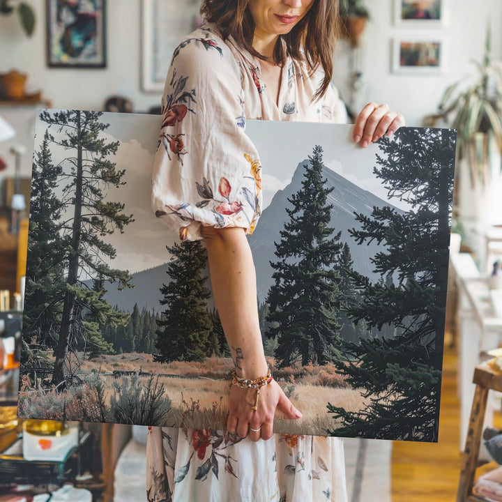 Woodland Clearing & Mountain Peak Canvas – Serene Forest Landscape of Solitude & Strength - Gifitto