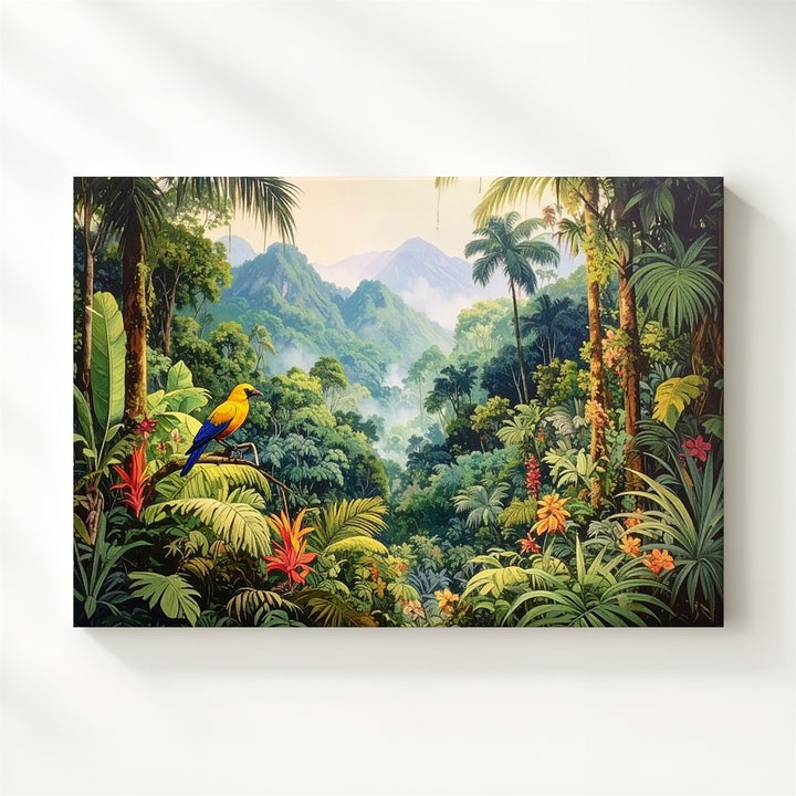 Tropical Jungle Canvas – Vibrant Rainforest Art with Exotic Foliage & Birds - Gifitto