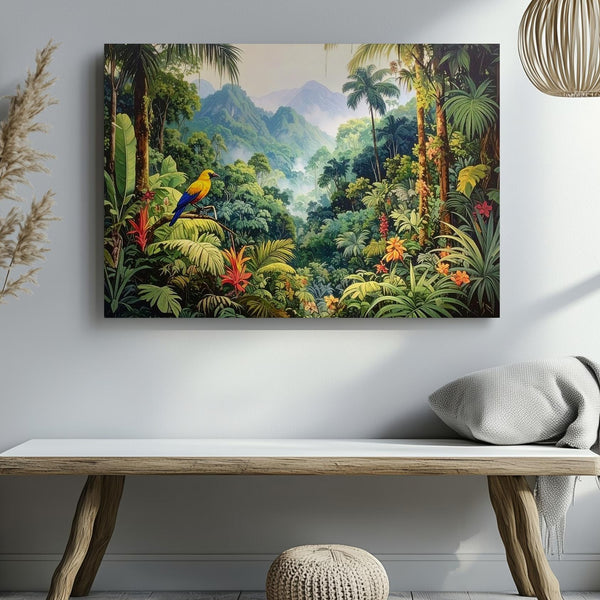 Tropical Jungle Canvas – Vibrant Rainforest Art with Exotic Foliage & Birds - Gifitto