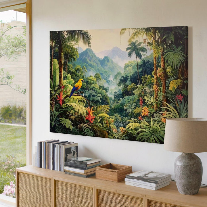 Tropical Jungle Canvas – Vibrant Rainforest Art with Exotic Foliage & Birds - Gifitto