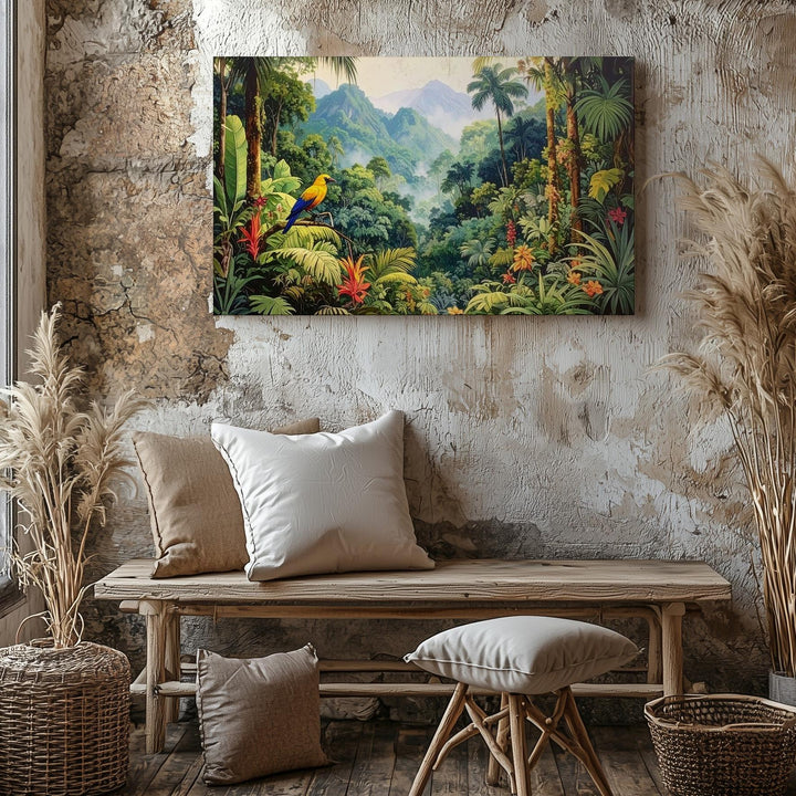Tropical Jungle Canvas – Vibrant Rainforest Art with Exotic Foliage & Birds - Gifitto
