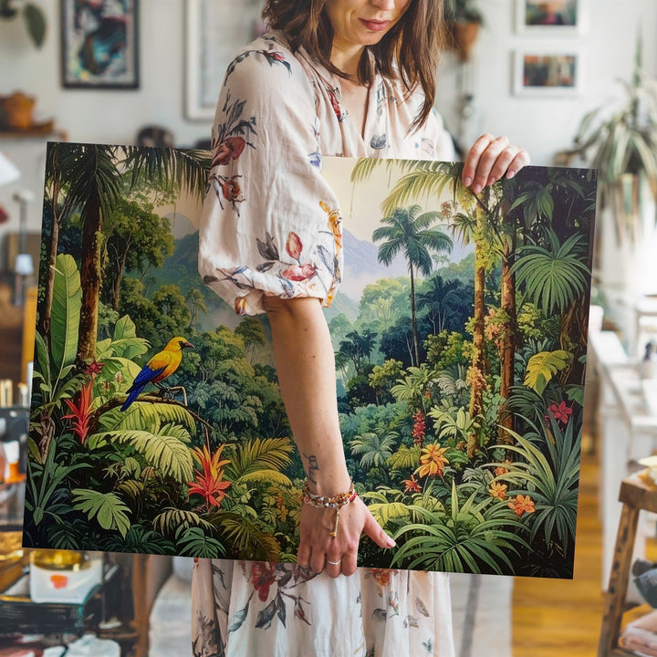 Tropical Jungle Canvas – Vibrant Rainforest Art with Exotic Foliage & Birds - Gifitto