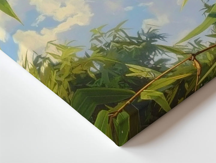 Bamboo Leaves & Sky Canvas – Serene Botanical Wall Art with Soft Blue Light - Gifitto