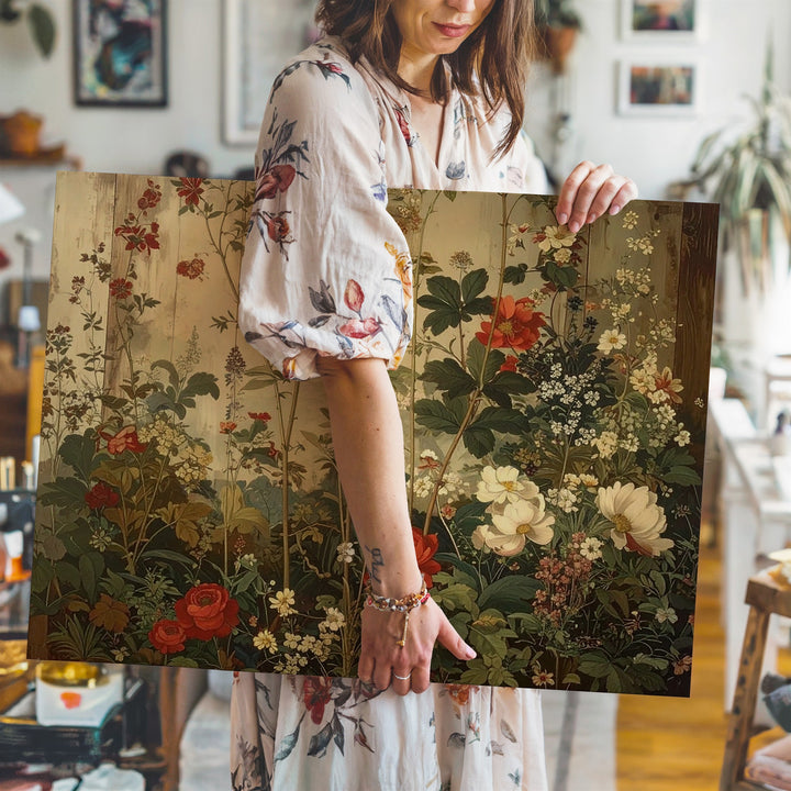 Vintage Wildflower Botanical Canvas – Rustic Floral Illustration with Antique Charm - Gifitto