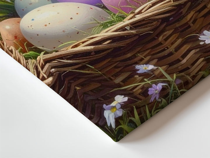 Easter Basket with Colorful Eggs Canvas – Festive Spring Wall Art - Gifitto