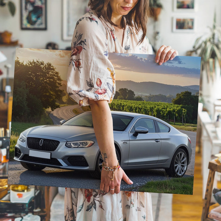 Sunset Bentley Canvas – Silver Coupe in Vineyard Countryside Wall Art - Gifitto