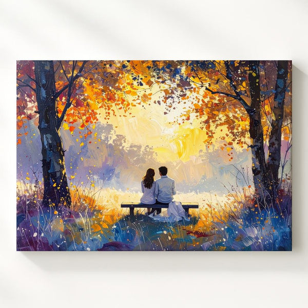 Golden Love Canvas – Romantic Couple Under Trees in Dreamy Light - Gifitto