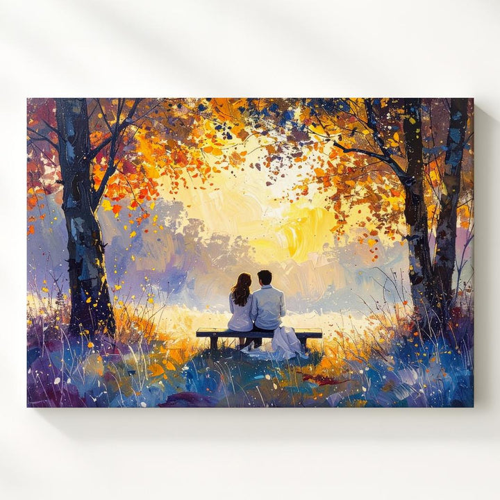 Golden Love Canvas – Romantic Couple Under Trees in Dreamy Light - Gifitto